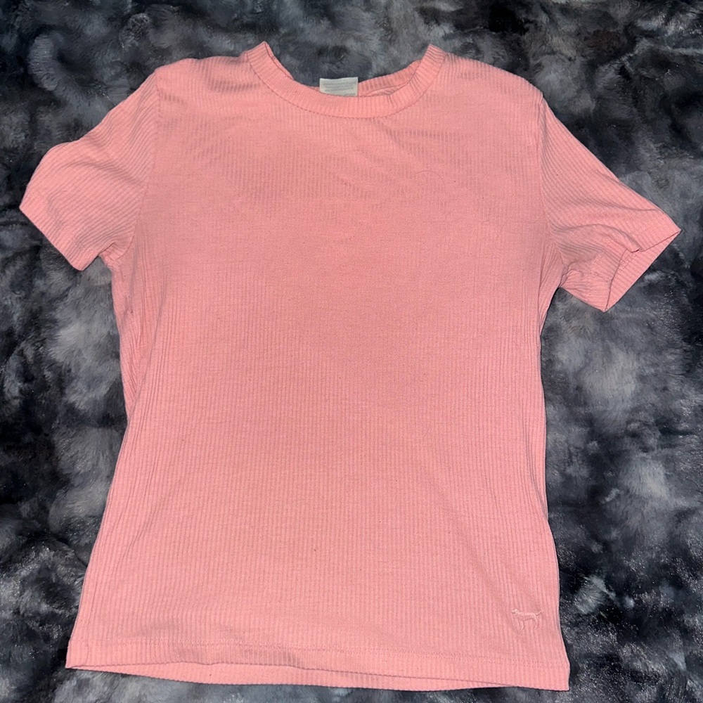 Victoria Secrets Pink Ribbed Crew Neck T Shirt